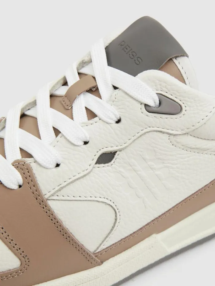 REISS Casual Shoes Men Leather Lace Up Trainers Light Brown White