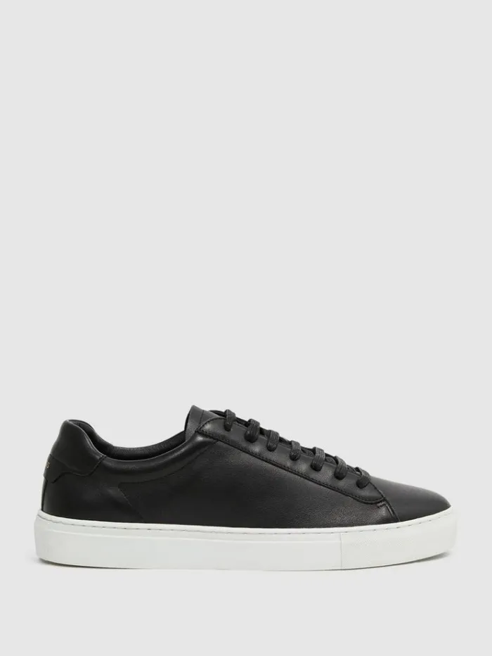 REISS Casual Shoes Men Leather Trainers Black