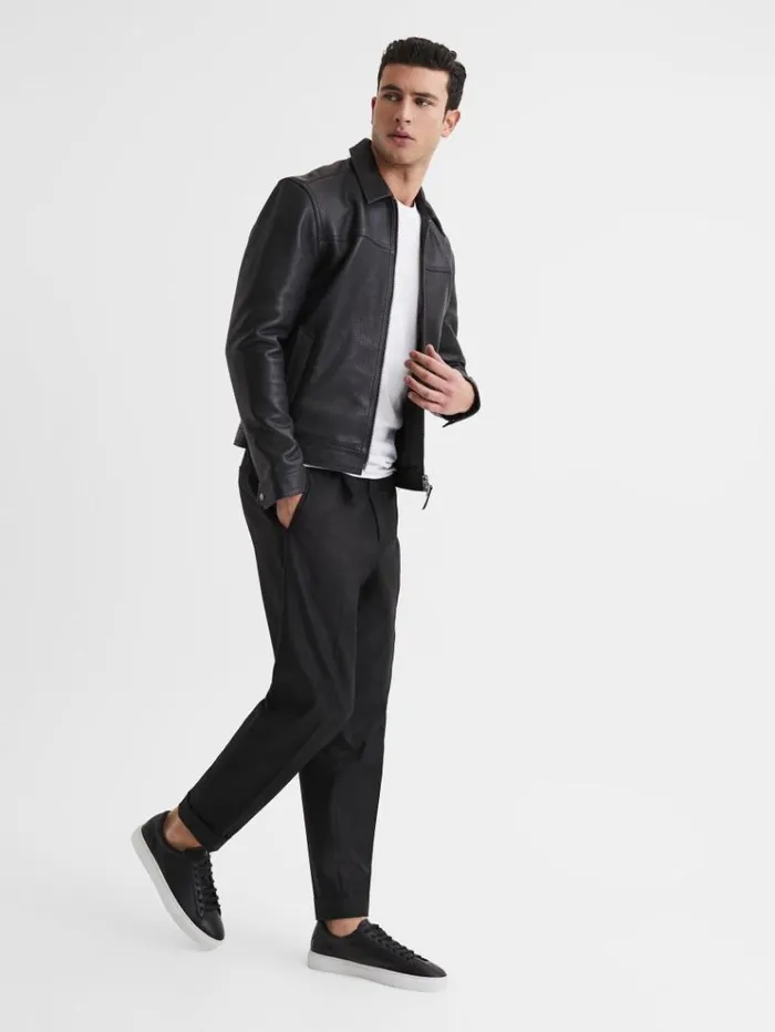 REISS Casual Shoes Men Leather Trainers Black