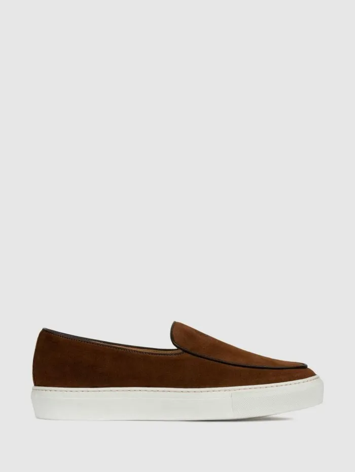 REISS Casual Shoes Men Unseen Footwear Suede Georgetown Trainers Brownwhite
