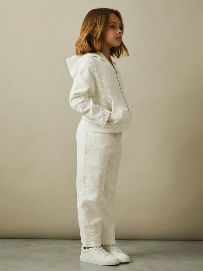 REISS CoOrds Children Cotton Blend Boucle Hoodie And Joggers Set Cream