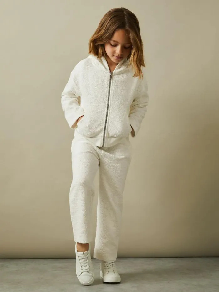 REISS CoOrds Children Cotton Blend Boucle Hoodie And Joggers Set Cream