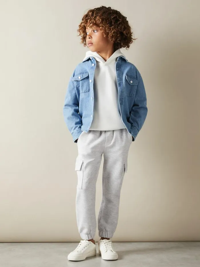 REISS CoOrds Children Textured Cotton Blend Drawstring Joggers Grey