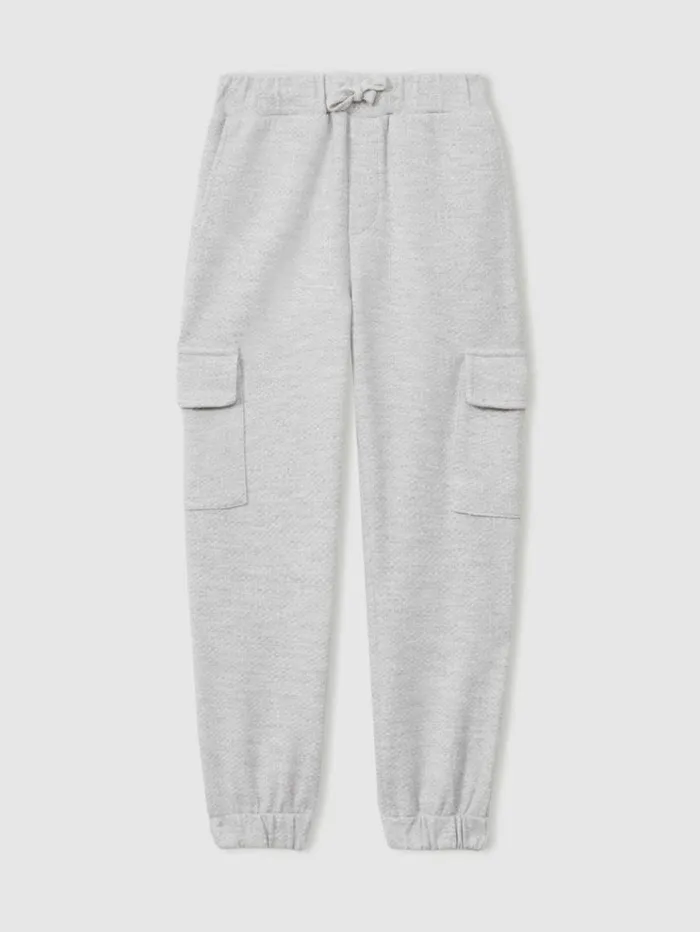 REISS CoOrds Children Textured Cotton Blend Drawstring Joggers Grey