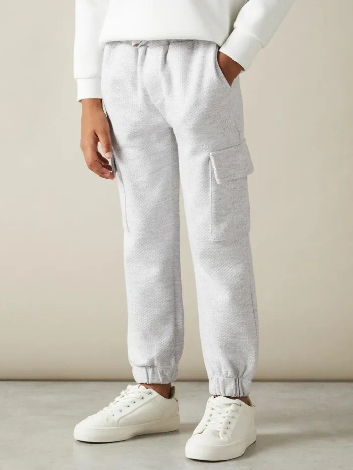 REISS CoOrds Children Textured Cotton Blend Drawstring Joggers Grey