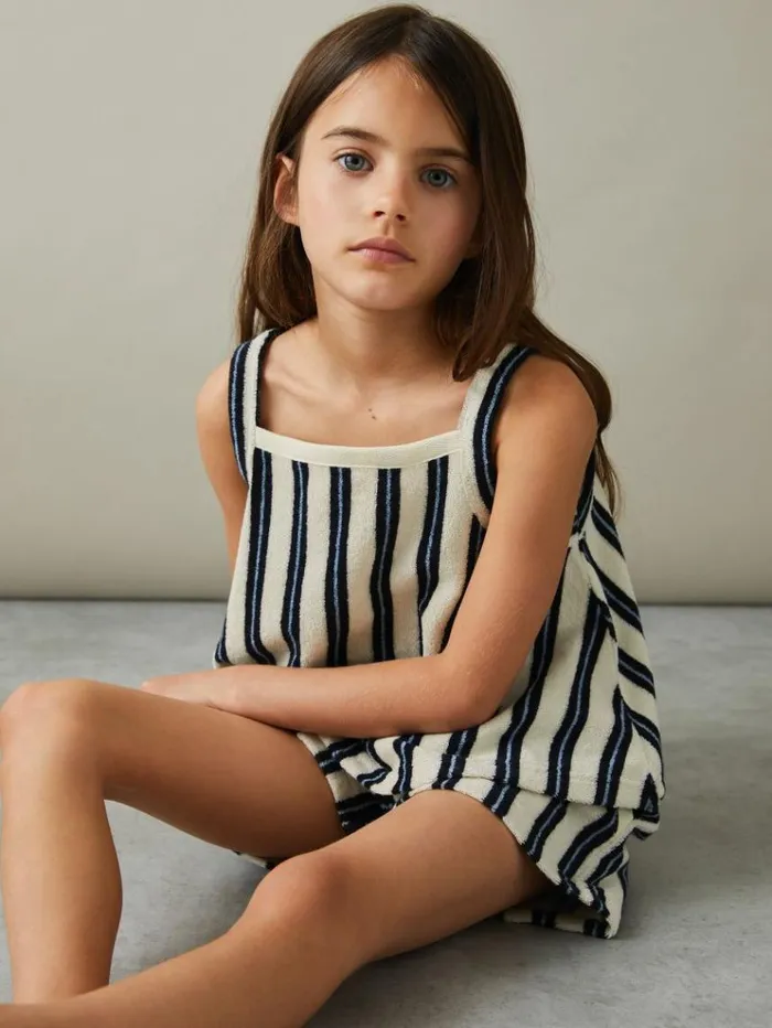 REISS CoOrds Children Towelling Vest Top And Shorts Set Navy