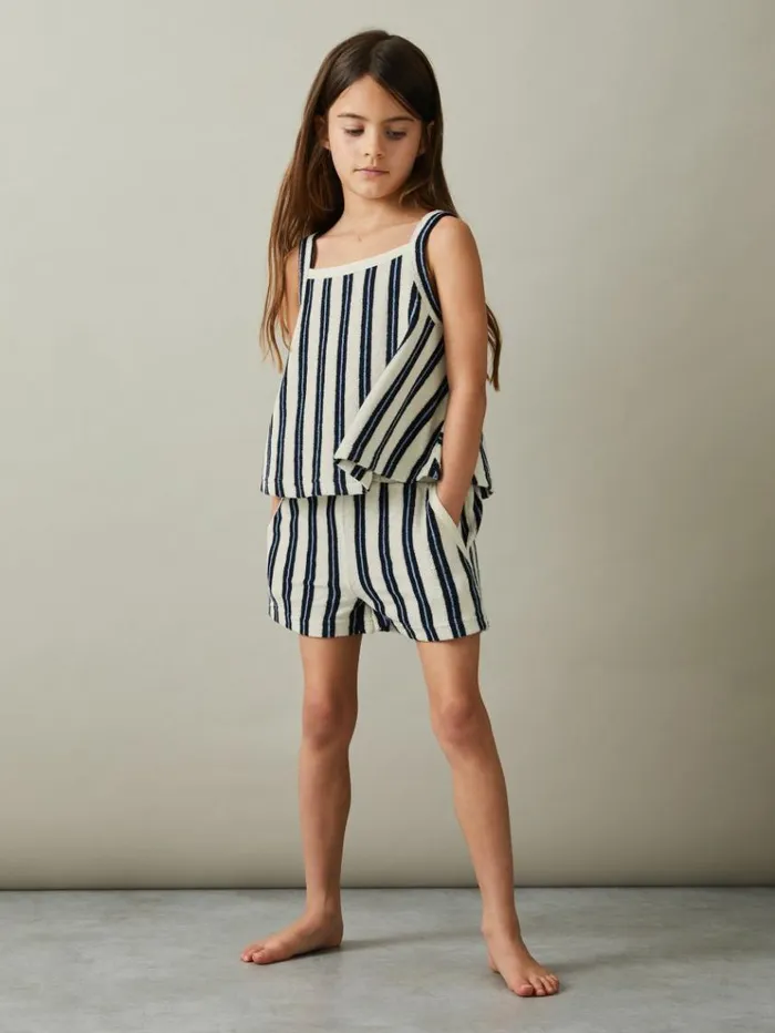 REISS CoOrds Children Towelling Vest Top And Shorts Set Navy