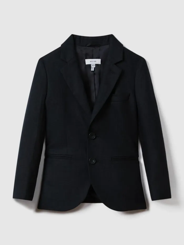 REISS Coats and Jackets Children Slim Fit Single Breasted Linen Blazer Navy