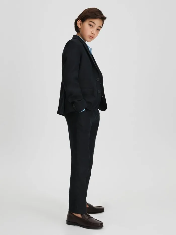 REISS Coats and Jackets Children Slim Fit Single Breasted Linen Blazer Navy