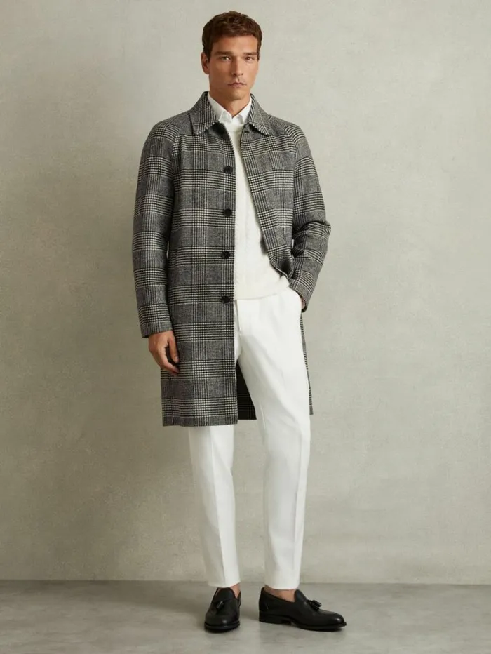 REISS Coats and Jackets Men Checked WoolBlend Car Coat Blackwhite
