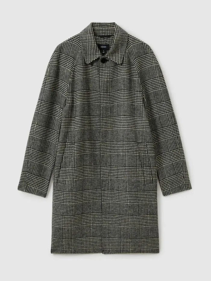 REISS Coats and Jackets Men Checked WoolBlend Car Coat Blackwhite