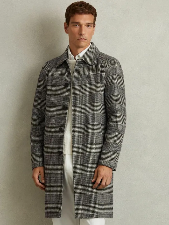 REISS Coats and Jackets Men Checked WoolBlend Car Coat Blackwhite