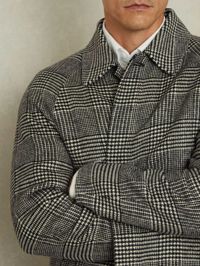 REISS Coats and Jackets Men Checked WoolBlend Car Coat Blackwhite