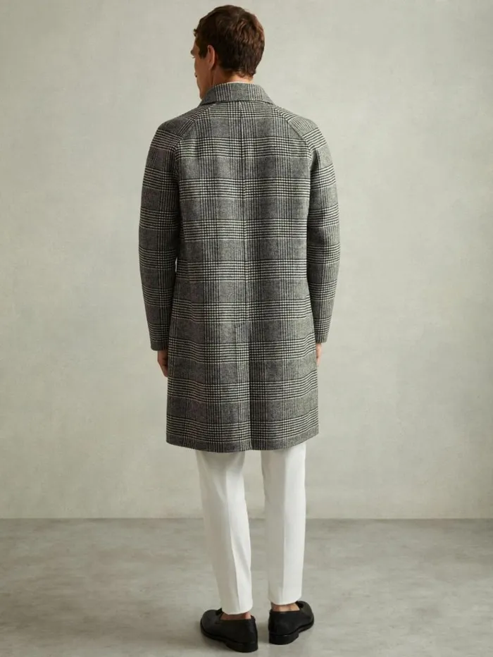 REISS Coats and Jackets Men Checked WoolBlend Car Coat Blackwhite