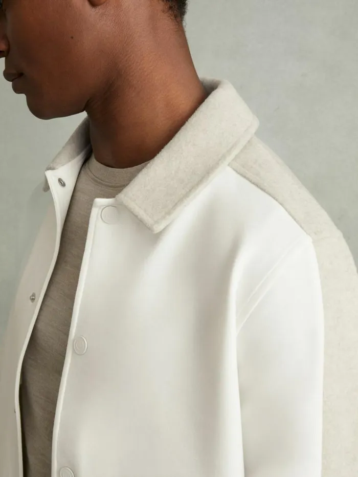 REISS Coats and Jackets Men Hybrid Interlock Jersey Bomber Jacket Optic Whitesoft Grey Melange