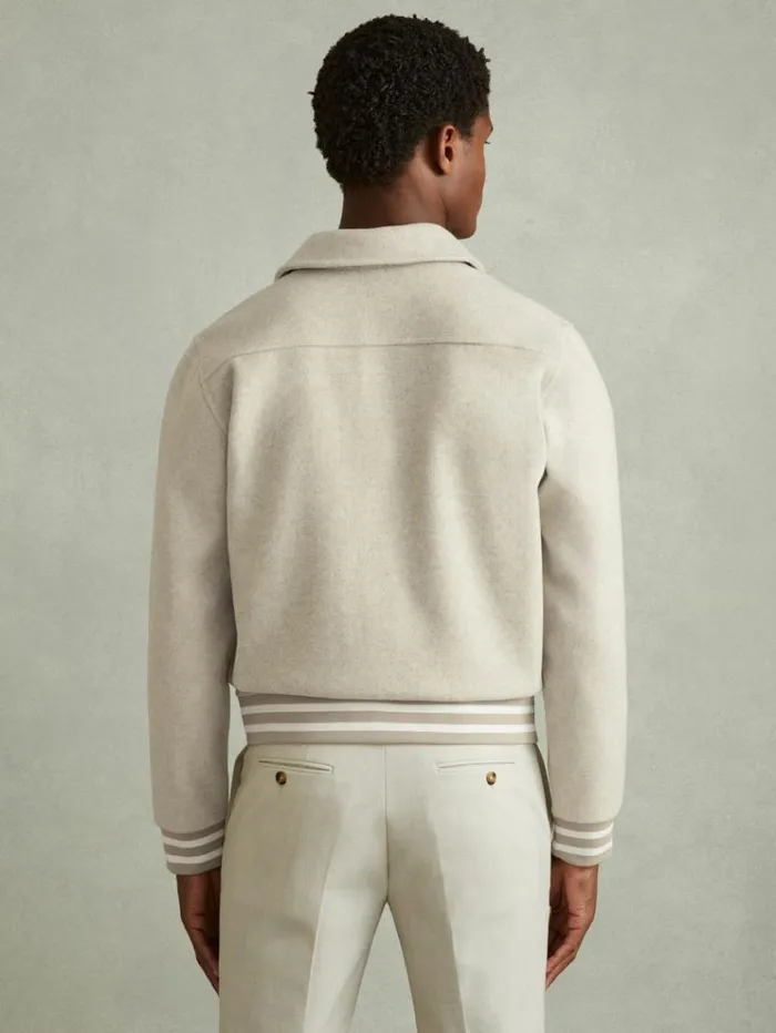 REISS Coats and Jackets Men Hybrid Interlock Jersey Bomber Jacket Optic Whitesoft Grey Melange