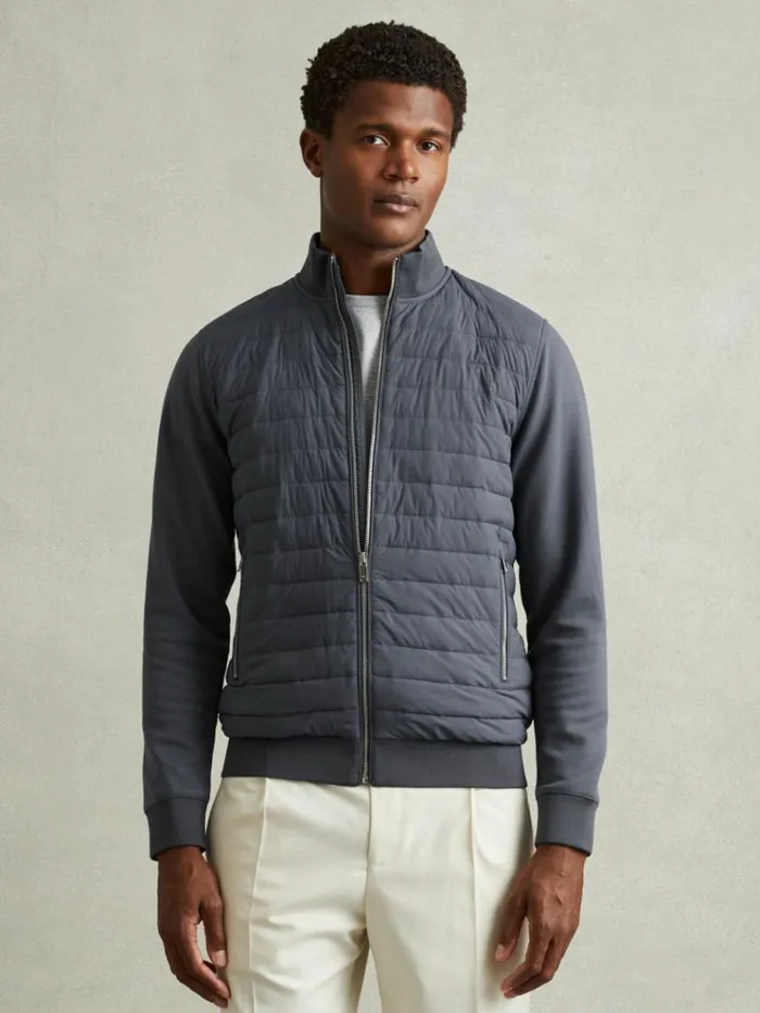 REISS Coats and Jackets Men Hybrid Quilt And Knit ZipThrough Jacket Airforce Blue