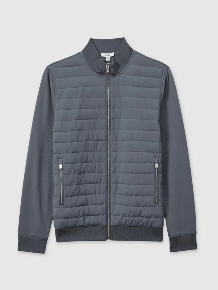 REISS Coats and Jackets Men Hybrid Quilt And Knit ZipThrough Jacket Airforce Blue