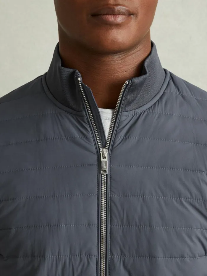 REISS Coats and Jackets Men Hybrid Quilt And Knit ZipThrough Jacket Airforce Blue