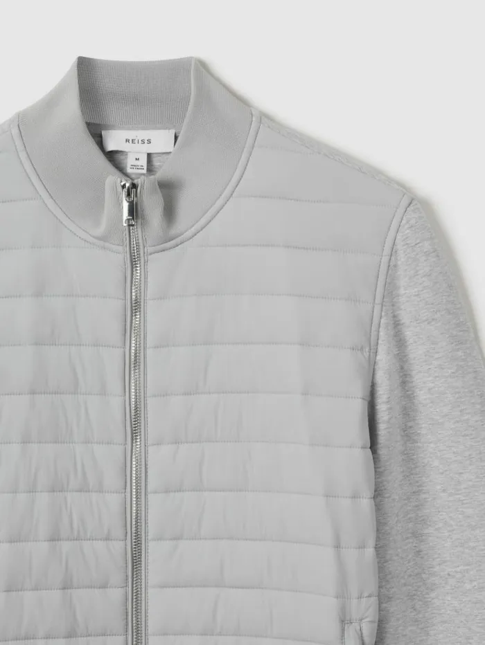 REISS Coats and Jackets Men Hybrid Quilt And Knit ZipThrough Jacket Soft Grey Melange