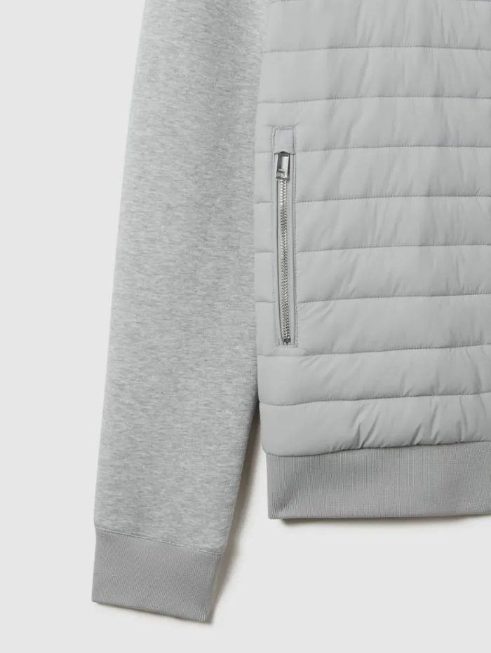 REISS Coats and Jackets Men Hybrid Quilt And Knit ZipThrough Jacket Soft Grey Melange
