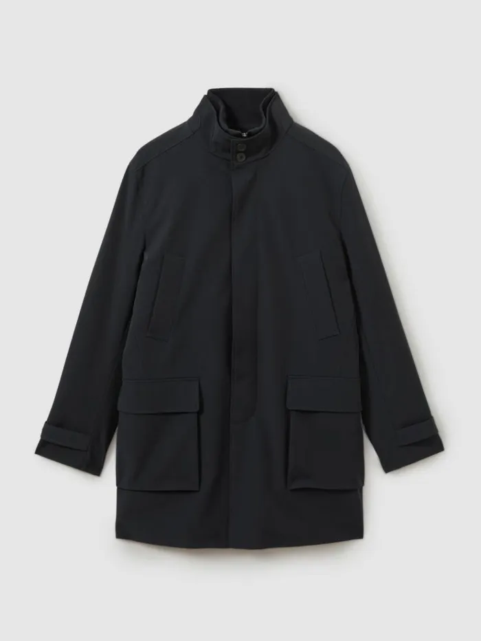 REISS Coats and Jackets Men Hybrid Removable Funnel Neck Overcoat Navy