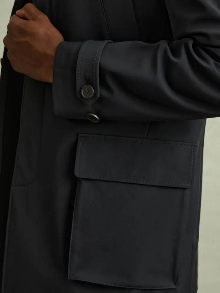 REISS Coats and Jackets Men Hybrid Removable Funnel Neck Overcoat Navy