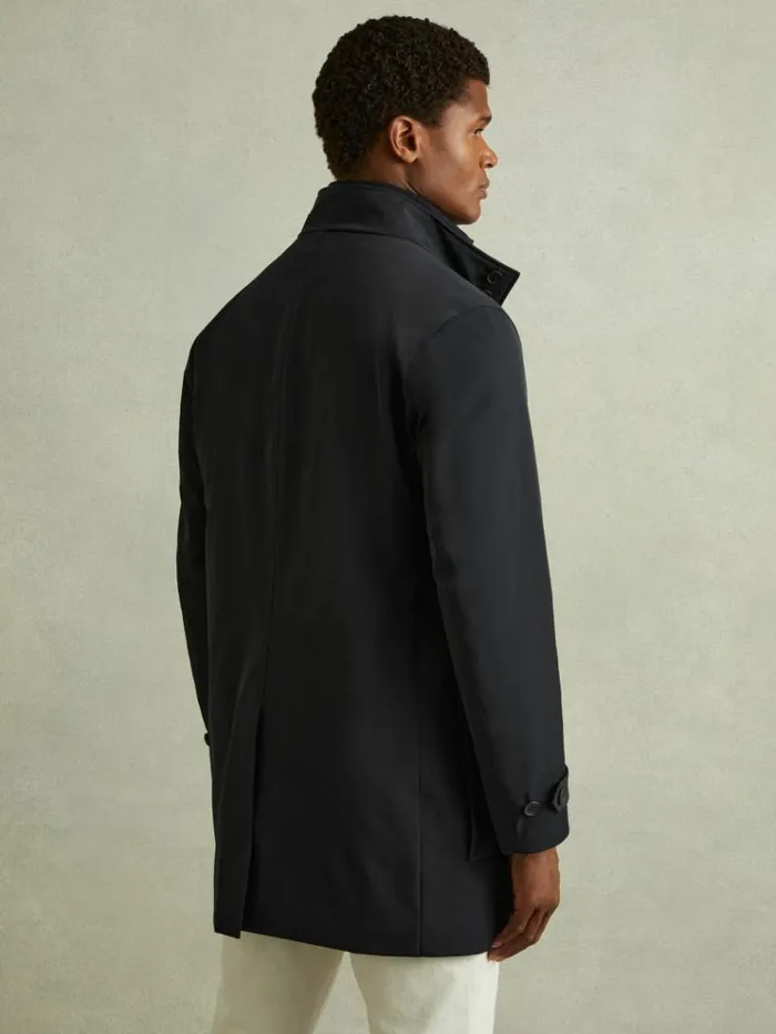 REISS Coats and Jackets Men Hybrid Removable Funnel Neck Overcoat Navy