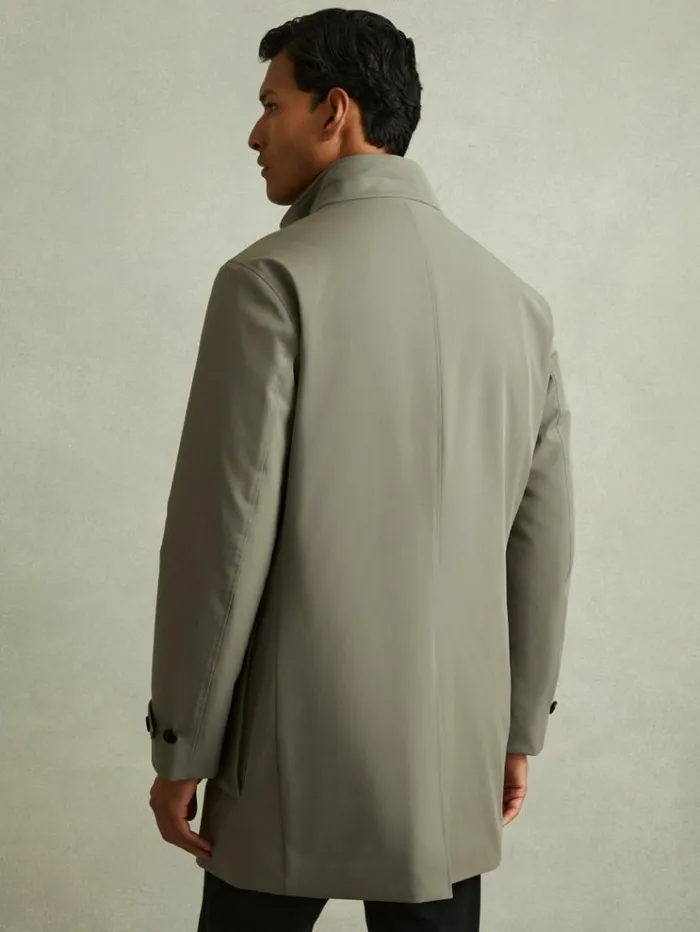 REISS Coats and Jackets Men Hybrid Removable Funnel Neck Overcoat Pistachio Green