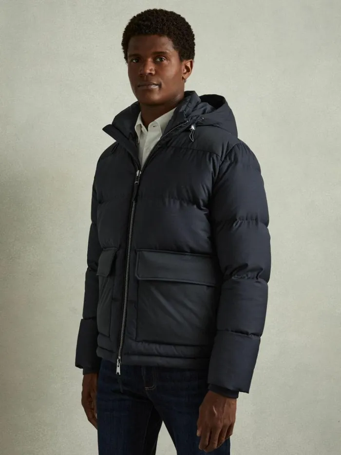 REISS Coats and Jackets Men Patch Pocket Quilted Puffer Jacket Navy