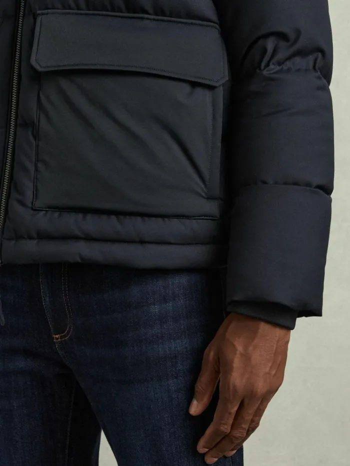 REISS Coats and Jackets Men Patch Pocket Quilted Puffer Jacket Navy