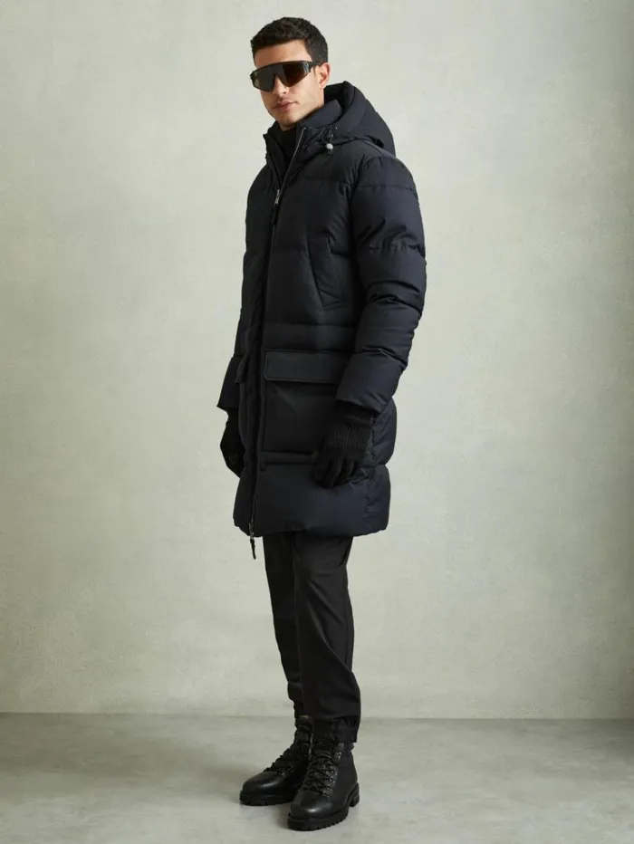 REISS Coats and Jackets Men Quilted Longline Puffer Jacket Navy