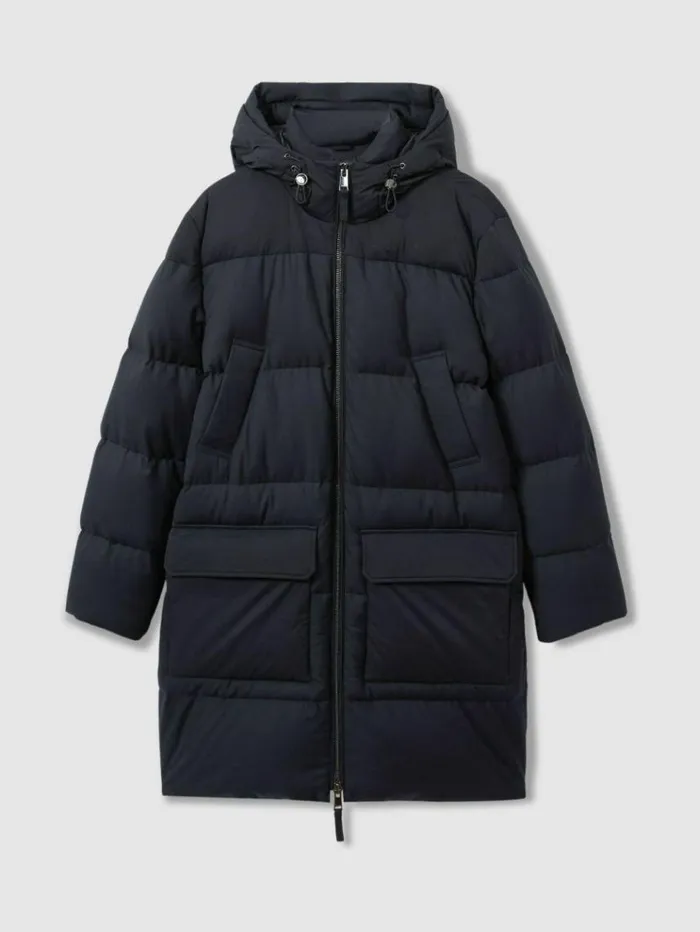 REISS Coats and Jackets Men Quilted Longline Puffer Jacket Navy
