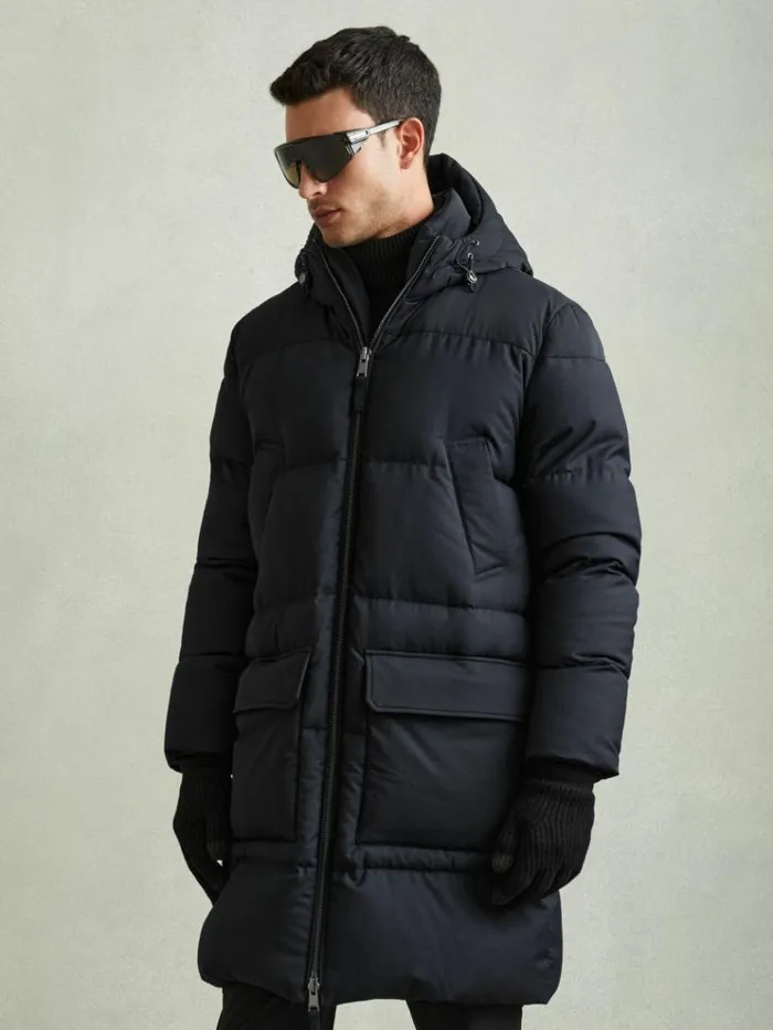 REISS Coats and Jackets Men Quilted Longline Puffer Jacket Navy