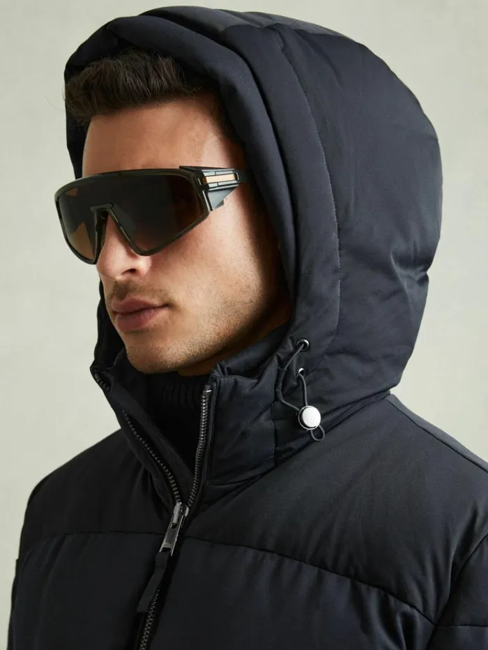 REISS Coats and Jackets Men Quilted Longline Puffer Jacket Navy