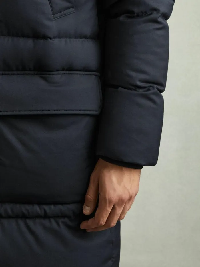 REISS Coats and Jackets Men Quilted Longline Puffer Jacket Navy