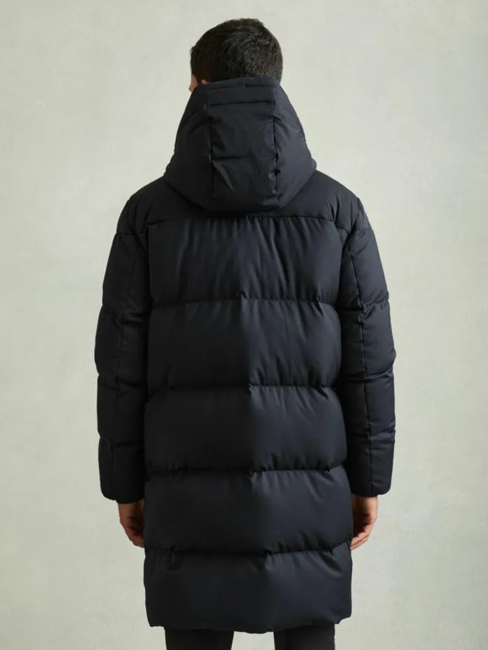REISS Coats and Jackets Men Quilted Longline Puffer Jacket Navy