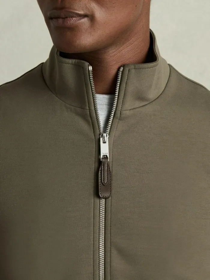 REISS Coats and Jackets Men Zipped interlockJersey Top Sage Green