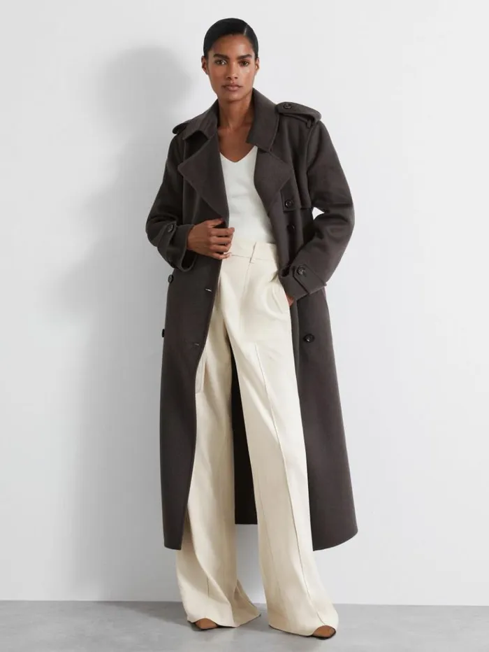 REISS Coats and Jackets Women Atelier Wool And Cashmere Trench Coat Charcoal