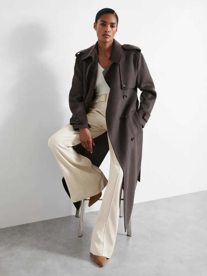 REISS Coats and Jackets Women Atelier Wool And Cashmere Trench Coat Charcoal