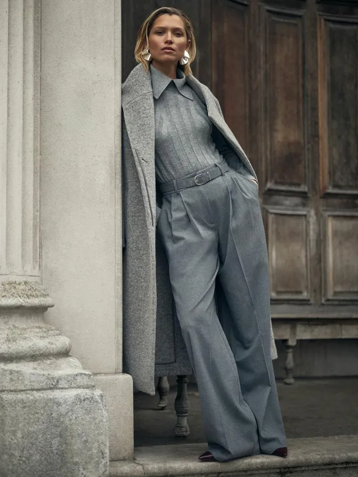 REISS Coats and Jackets Women Knitted FunnelNeck Coat Grey