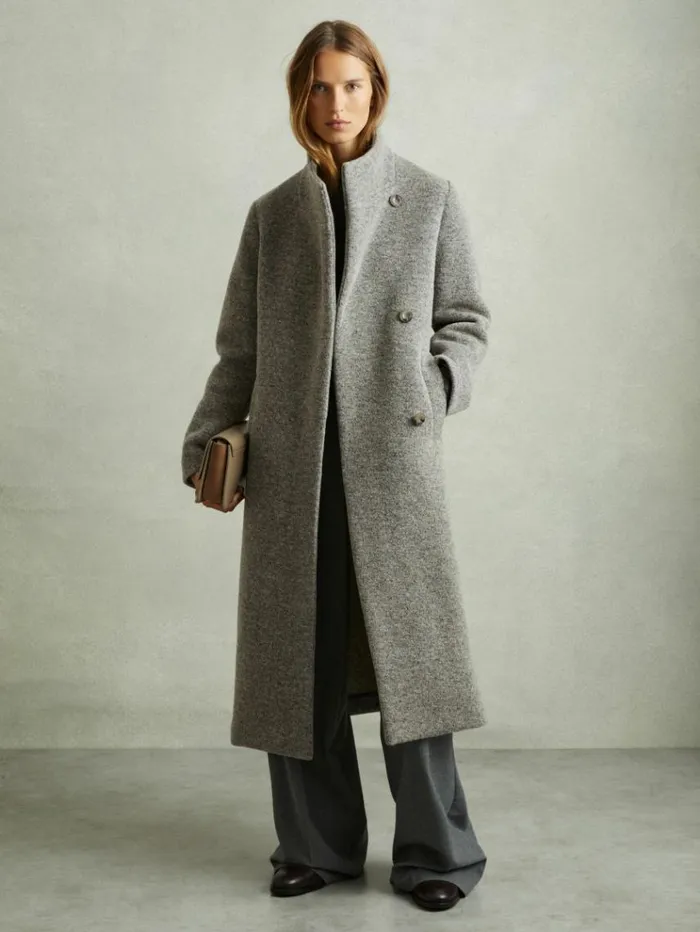 REISS Coats and Jackets Women Knitted FunnelNeck Coat Grey