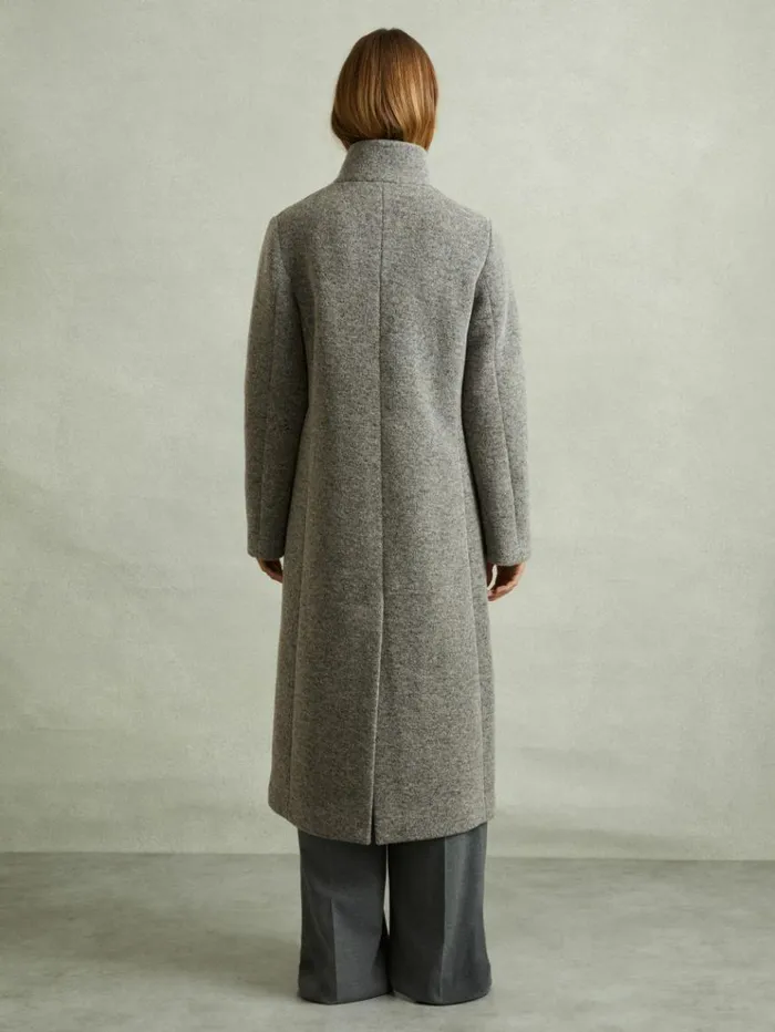 REISS Coats and Jackets Women Knitted FunnelNeck Coat Grey