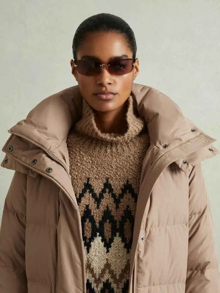 REISS Coats and Jackets Women Longline Hooded Puffer Coat Mink Neutral