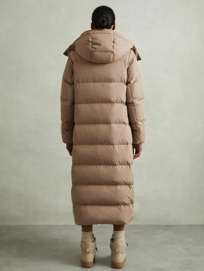 REISS Coats and Jackets Women Longline Hooded Puffer Coat Mink Neutral