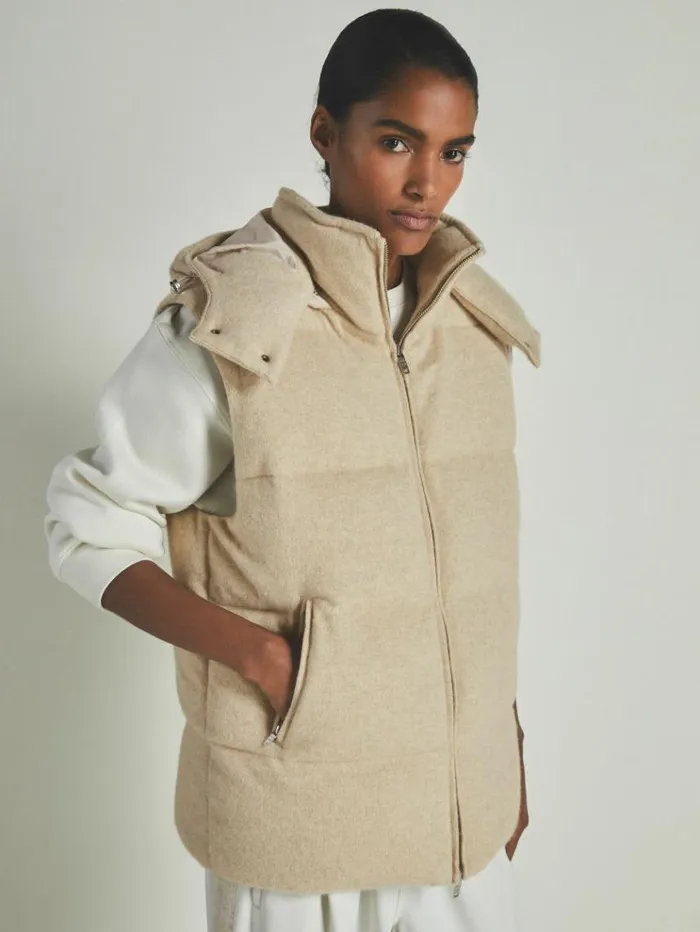 REISS Coats and Jackets Women Reiss Les 100 Ciels BrushedCashmere Down Gilet Stone