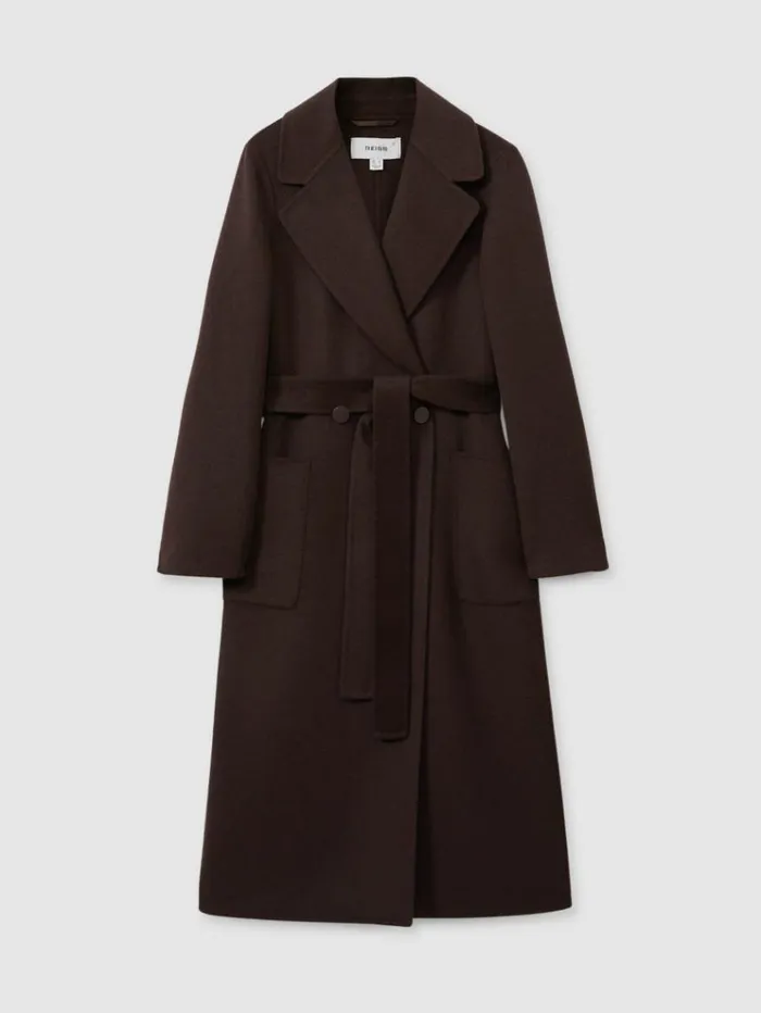 REISS Coats and Jackets Women Wool Blend Double Breasted Blindseam Coat Chocolate