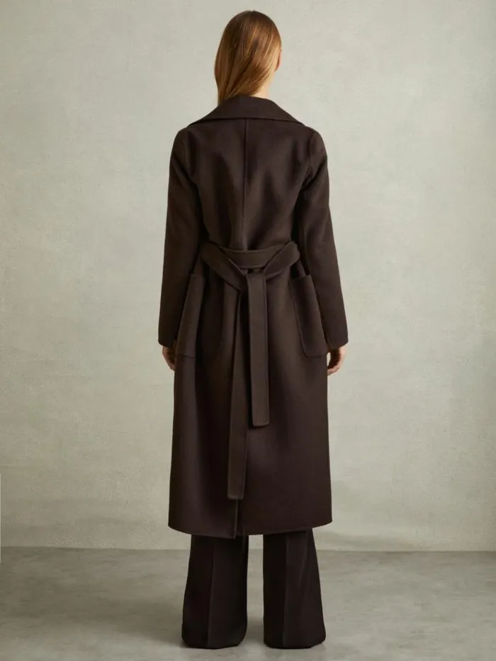 REISS Coats and Jackets Women Wool Blend Double Breasted Blindseam Coat Chocolate