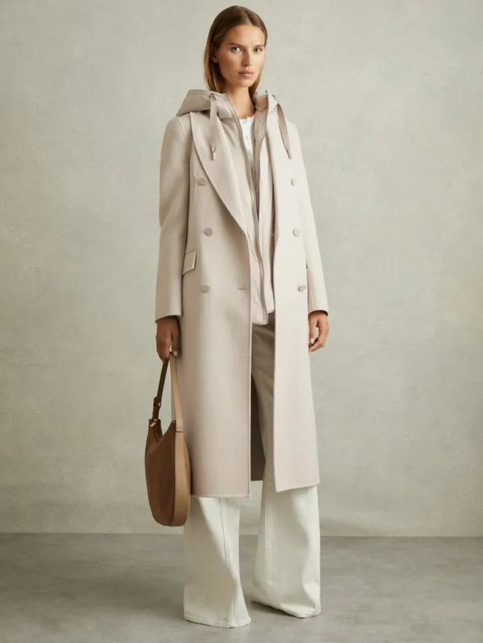 REISS Coats and Jackets Women Wool Blend Double Breasted Blindseam Coat Neutral REISS Coats and Jackets Women Wool Blend Double Breasted Blindseam Coat Neutral