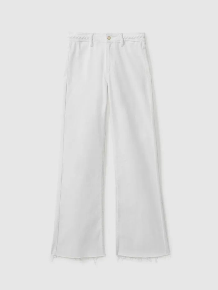 REISS Denim Women Paige Braided Waist Wide Leg Jeans Crisp White